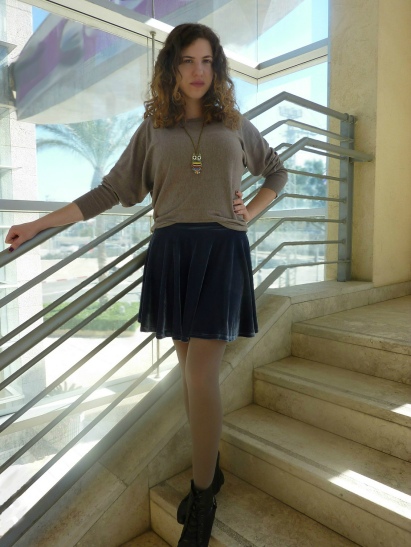 standing on the stairs with velvet skirt