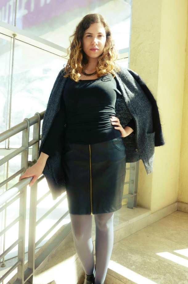 faux leather skirt and two tone H&M sweater